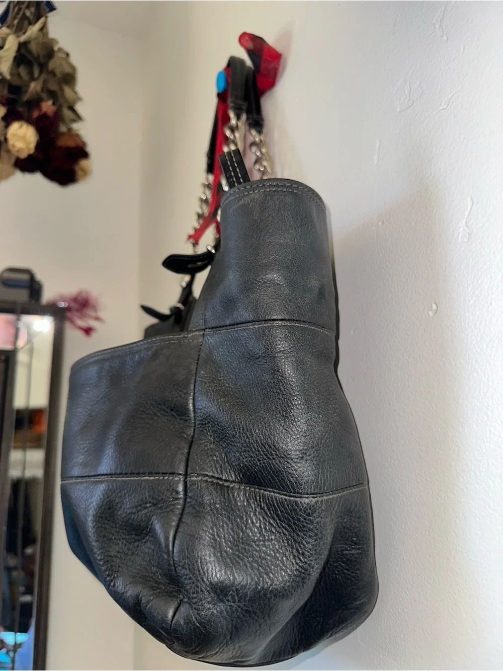Coach Black Leather Chain-Handle Tote Bag